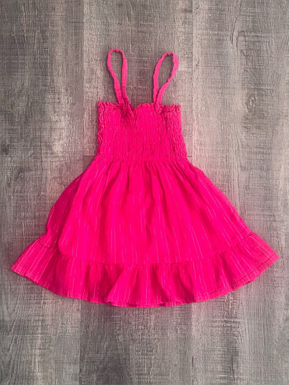 💞 Little Girls Size 6 / 6x Pink & Silver Striped Smocked Tank Top with Ruffle